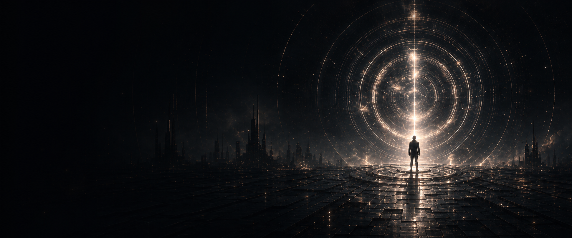 A luminous portal opening into a synthetic world